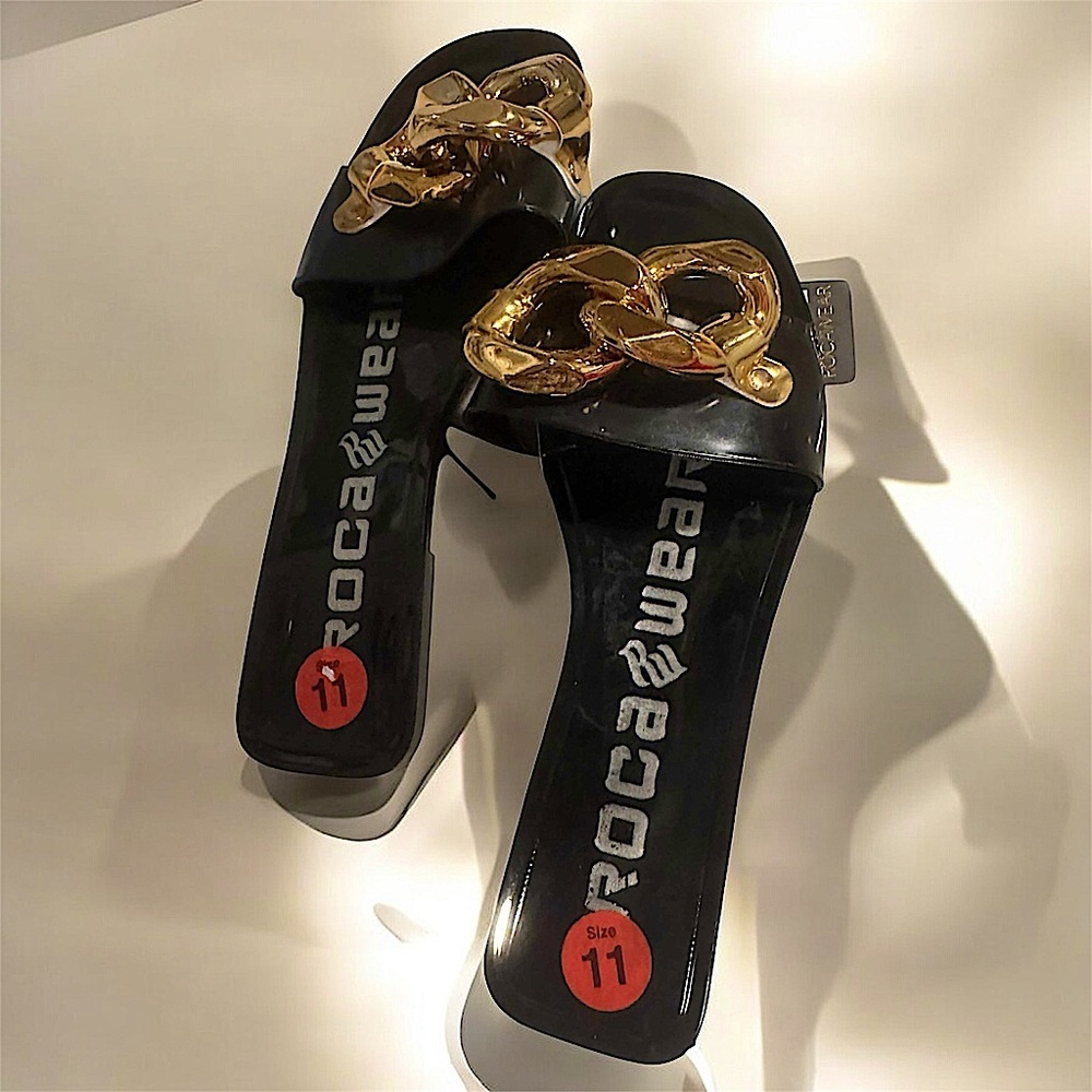 Rocawear Women's Sandals in Black with Gold Detail size 11 NEW WITH TAG